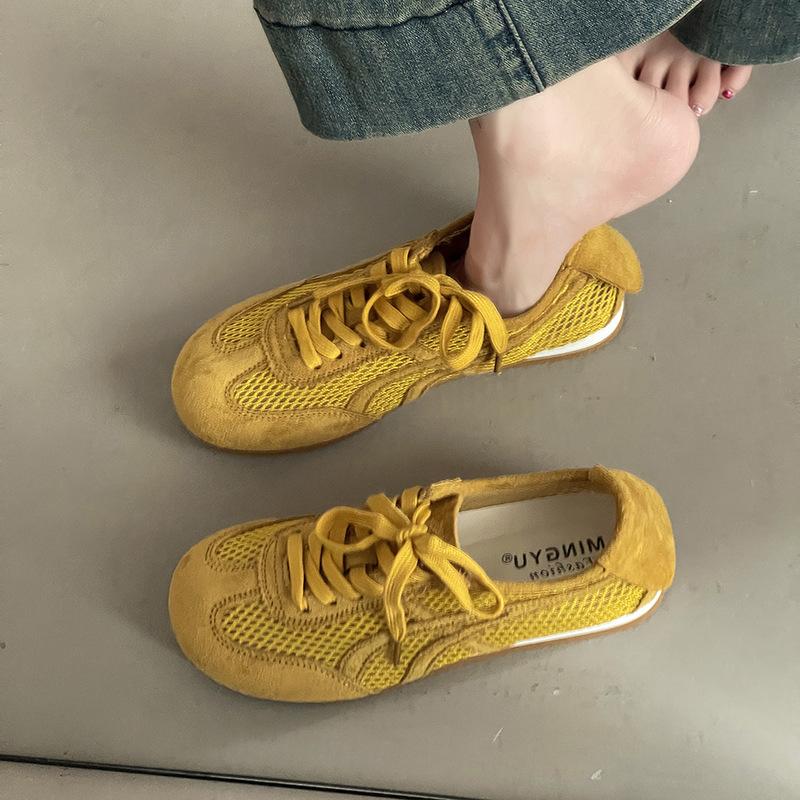 Stylish, simple and breathable versatile flat-bottomed German training shoes for women's 2025 summer new casual lace-up white shoes Forrest Gump shoes