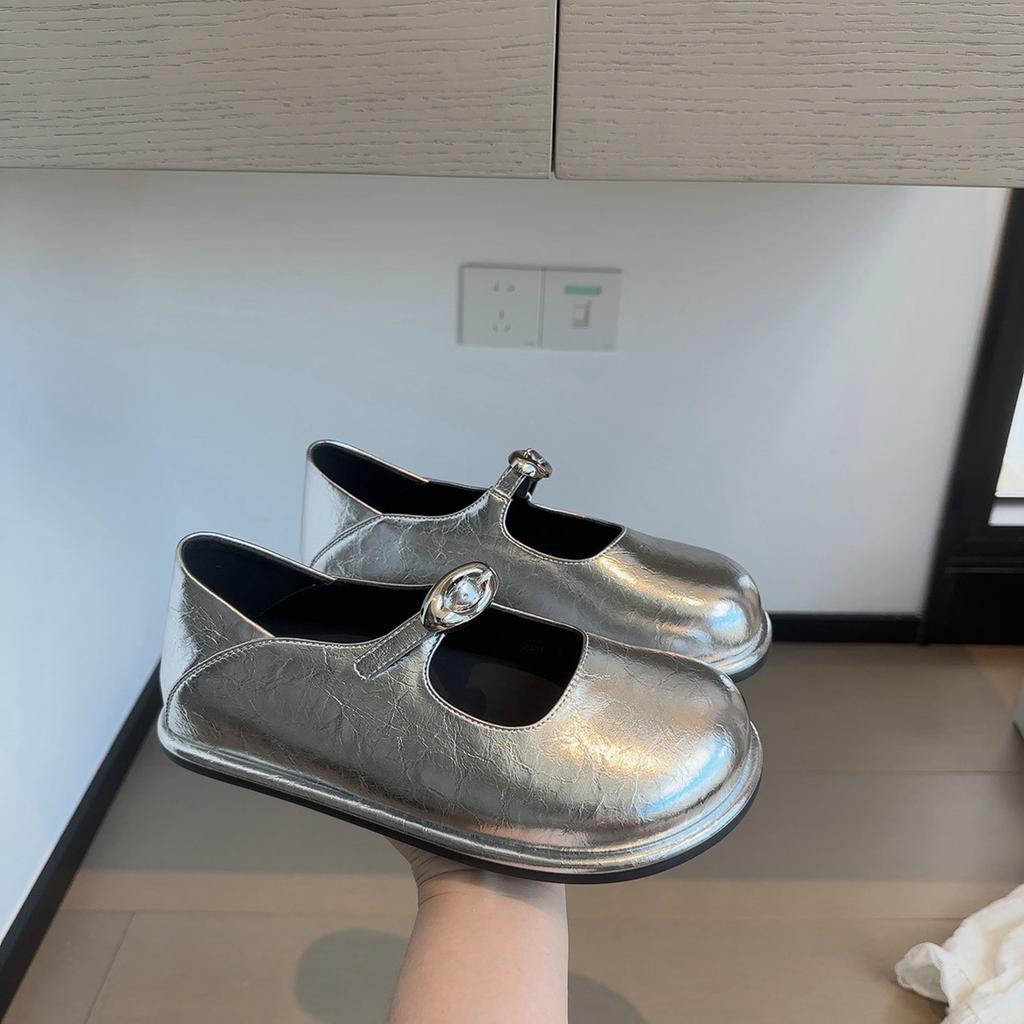 Suding's two wear inner height-increasing small leather shoes for women's 2025 new metal one-word belt thick-soled height-increasing Mary Jane single