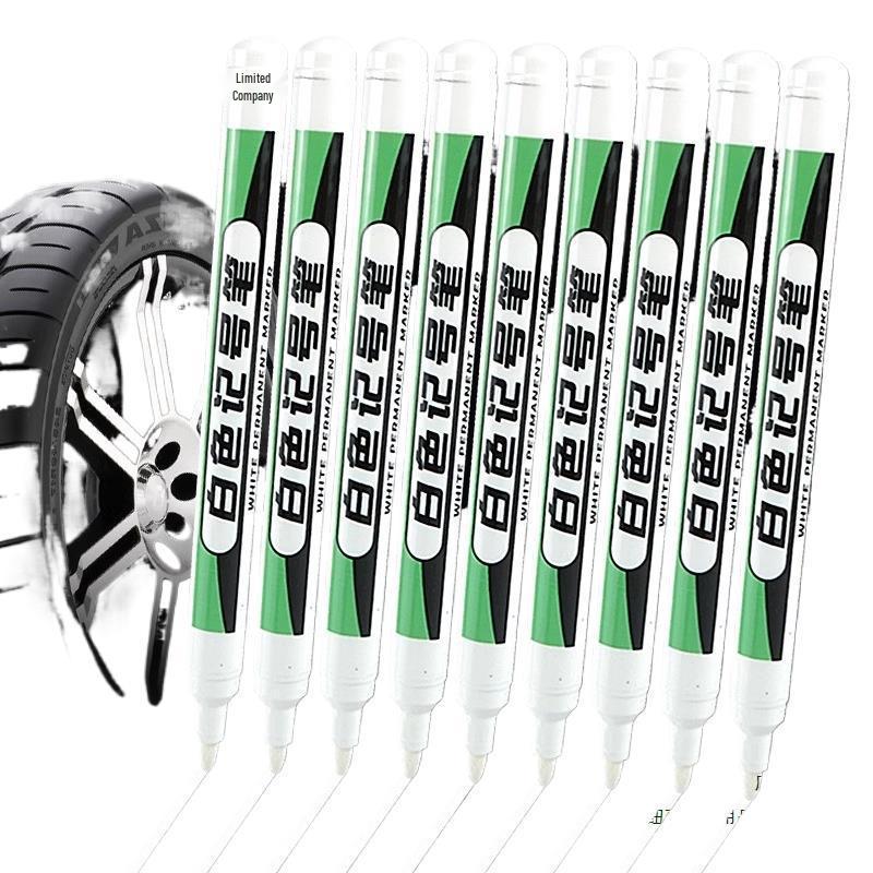 White Waterproof Quick-Dry Oil-Based Tire Marker Pen, Fade-Resistant Fine and Broad Points for Labeling.