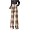 Women's Retro Black & White Plaid Wool Blend Wide-Leg Pants: Fleece-Lined, Thickened, Loose Fit for Autumn/Winter Casual Style.