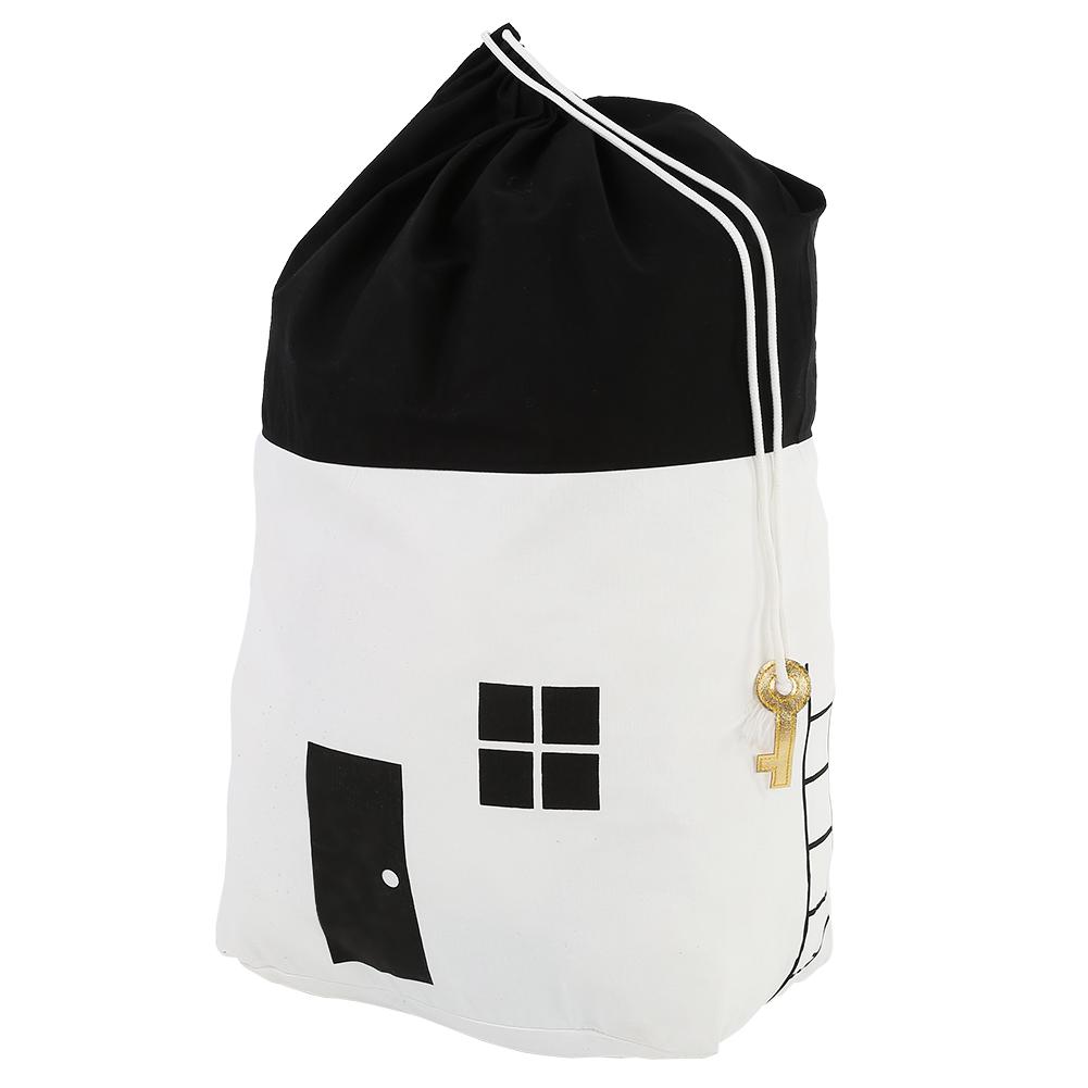 Drawstring Children Toys Storage Bag Massive Capacity House Appearance Black