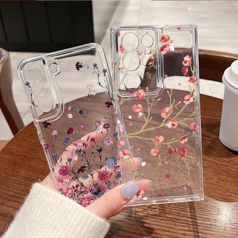 Retro Flowers Pattern Phone Case For Samsung Galaxy S26 S25 S24 S23 Ultra S22 S26 Plus S24 S21 FE S25 Edge Clear Soft TPU Cover