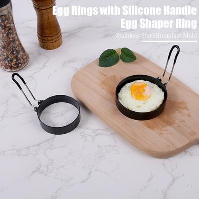 Anelli per uova con manico in silicone Stampo rotondo per frittata in acciaio inox Anello premium per friggere uova Hamburger Pancake Colazione Cottura Shaper