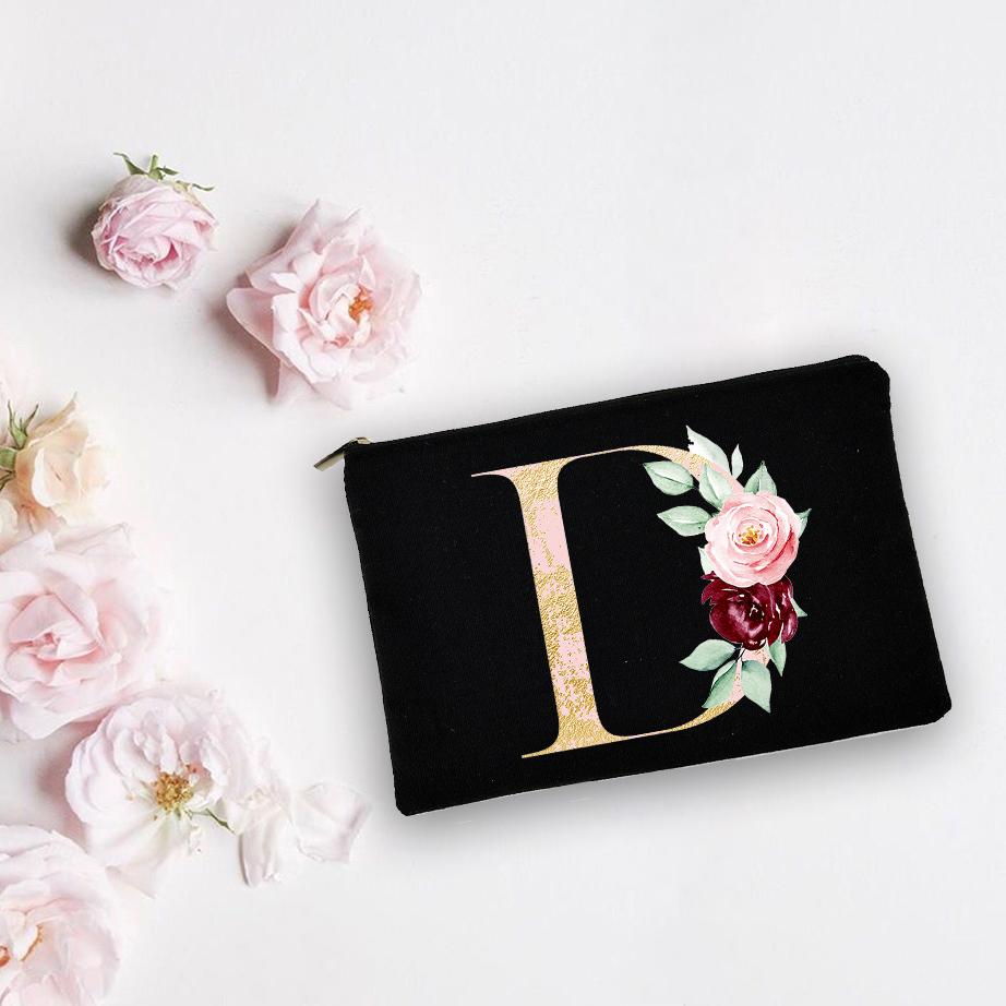Bridesmaid Personalized White Makeup Bags Alphabet Flowers Bride Wedding Cosmetic Bag Toiletries Organizer Pouch Proposal Gifts