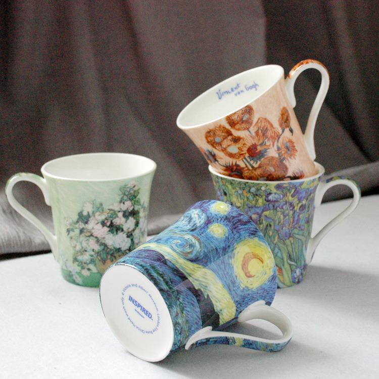 Van Gogh Bone China Mug: Creative Ceramic Cup with Famous European Painting - Personalized Gift