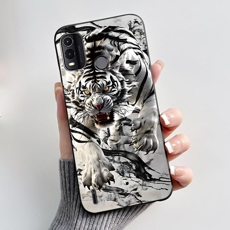 Dreamy Black Case For Nokia G11 Plus Elegant Butterfly Wildflower Pattern Shell With Jelly Color Shockproof Bumper Soft Cover