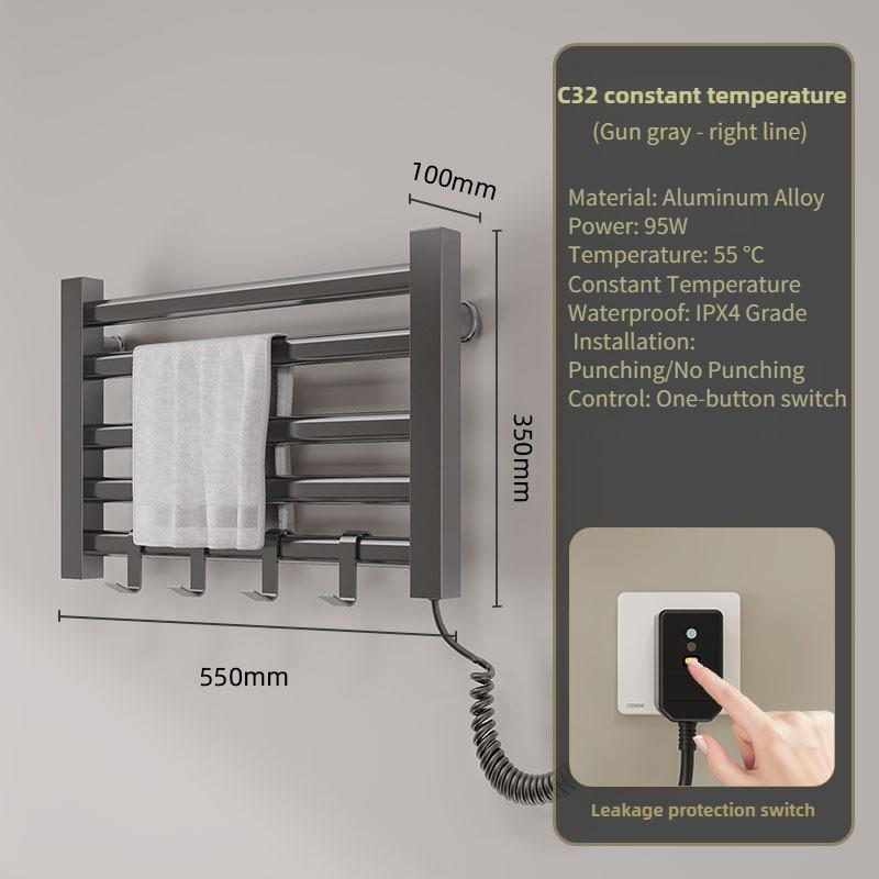 Bathroom Electric Heating Towel Aluminum Alloy Electric Towel Rack Bar Intelligent Constant Temperature Drying Towel Storage Rack