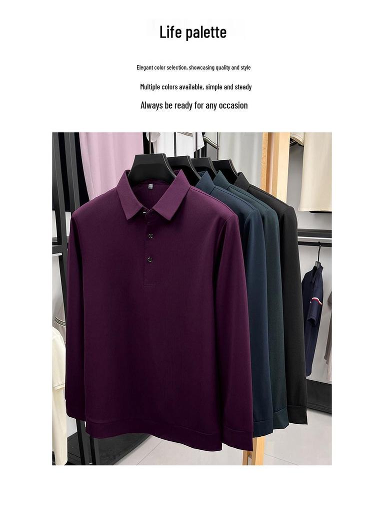 Men's Long Sleeve Polo - Loose Fit, Fashionable Lapel, Versatile Solid Color, Casual T-Shirt for Spring/Autumn