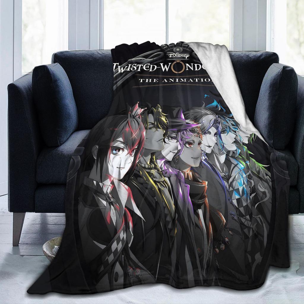 Twisted Wonderland Yuu Grim Knitted Blankets TWST Rhythm Game Flannel Throw Blanket Couch Printed Ultra-Soft Warm Multi-function