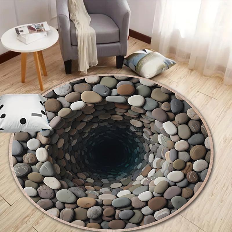 3D Vision Stone Round Area Rug,Carpet Rug for Living Room Bedroom Sofa Playroom Decor,Non-slip Floor Mat