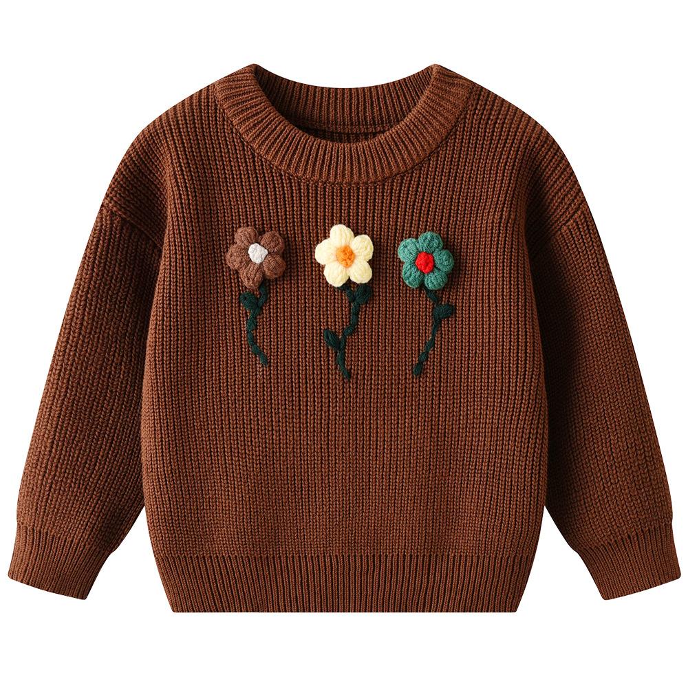 Hand-embroidered Flower DIYs Baby Pullover Bottoming Sweater Birthday Girl Sweater