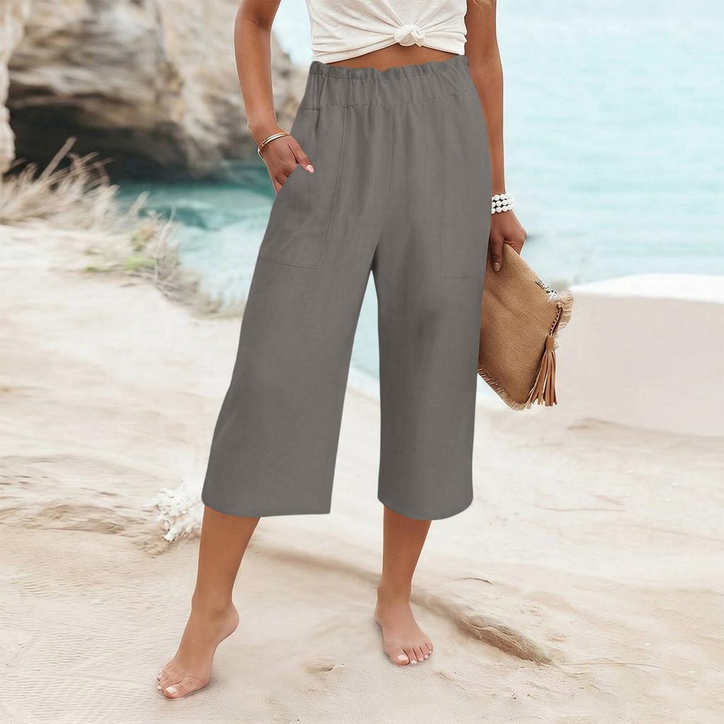 Womens Baggy Cotton Linen Pants Elastic Waist Casual Loose  Summer Beach Vacation  Pants