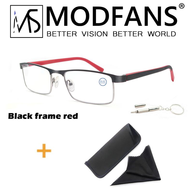 MODFANS Stainless Steel Full-frame Reading Glasses Metal Square Anti-blue Reading Glasses For Men And Women With Diopter.