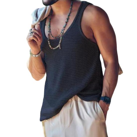 

Мужской жилет, сексуальный U-образный вырез, дышащая мужская летняя майка, чистый цвет, мужской жилет, мужская майка, мужская одежда M чёрный