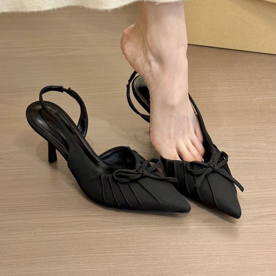 Small and niche butterfly bow single shoe high heels, leopard print new pointed toe sandals for spring and summer 2025