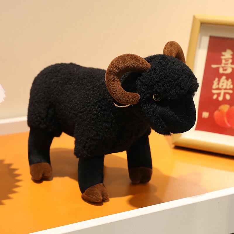 Staand Ram Schaap Lam Pop Pluche Speelgoed Gevuld Zwart Wit Cartoon Grasland Dier Pluche Huisdecoratie Cadeau 18x14cm with a chain