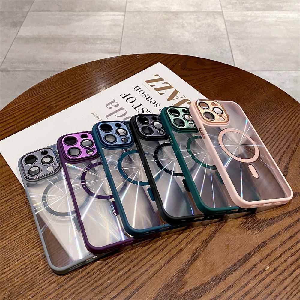 Aurora Laser Magnetic Clear Case For iPhone 15 14 Plus 13 11 12 Pro Max For Magsafe Wireless Charge CD Pattern Transparent Cover