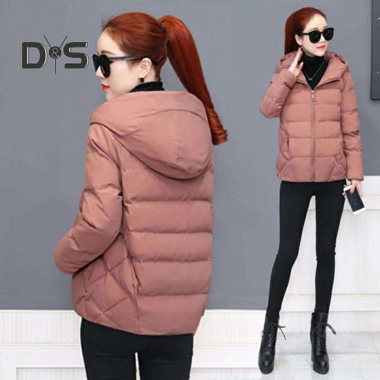 Women Winter Hooded Jacket Solid Color Long Sleeve Loose Thick Warm Down Cotton Short Coat for Cold Weather All Match Streetwear Outwear