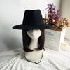 Internet Celebrity With Pearl Chain Celebrity British Retro Black Wool Big Wide Brim Jazz Top Hat Female Autumn And Winter