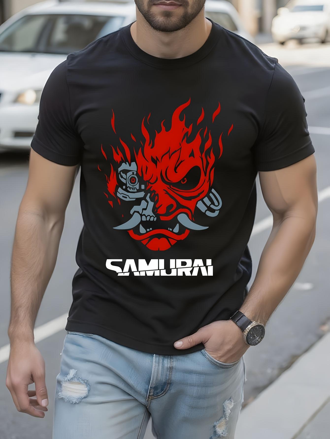 Vintage Samurai Tshirt Bold Red Flame Samurai Face Graphi... S