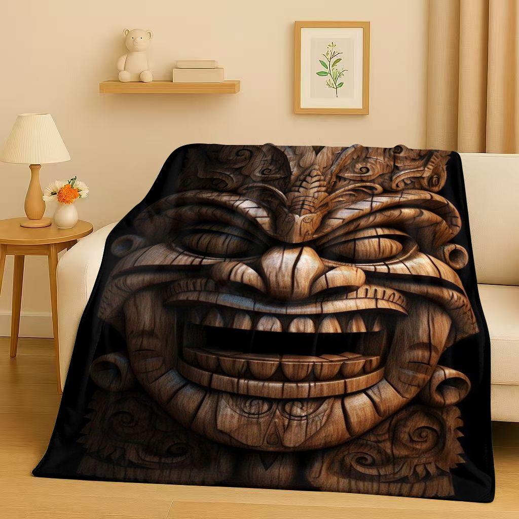 Retro Aztec Totem Maya Mask Sun God Flannel Blanket,Ultra Soft Warm Plush Throw for Home Bedroom Bed Sofa Cover Office Gift Kids