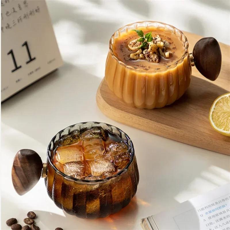 200ML Heat-resistant High Boron Silicon Glass Coffee Mug with Wooden Handle Ice American Latte Cup Tea Cup Household Water Cup