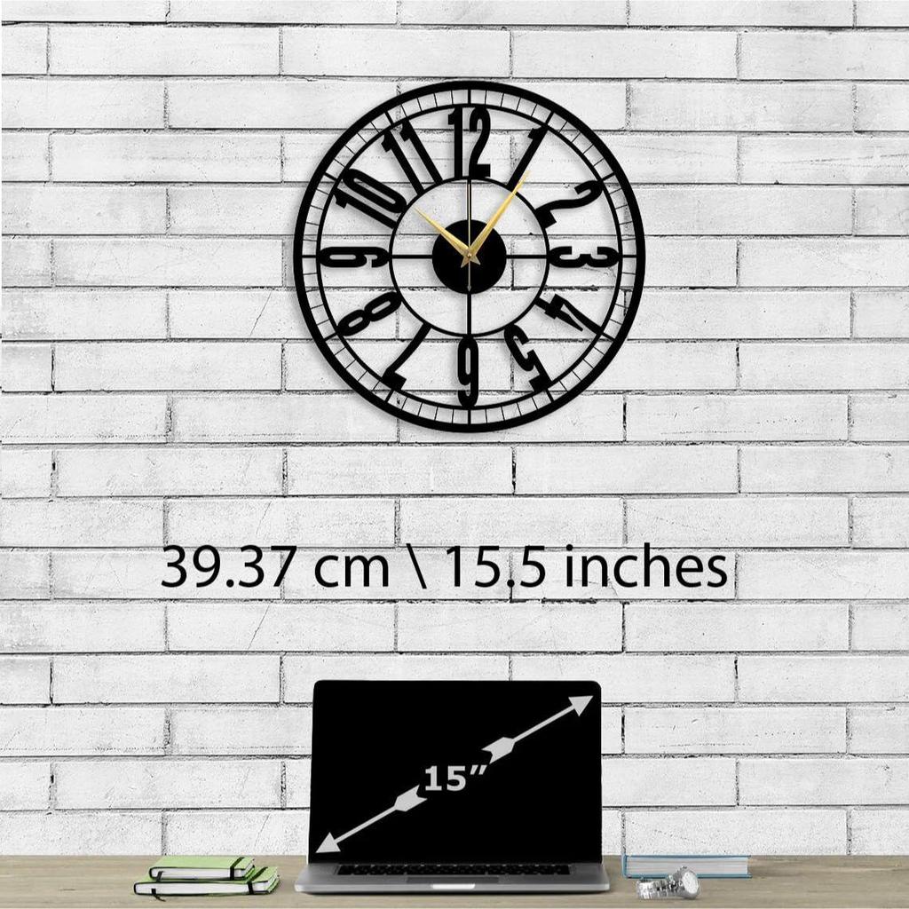 Stylish Watch Wall Clock with Numbers/Large Size Clock & Wall Ornament/Metal Outdoor Wall Clock for Bedroom, Office -Black