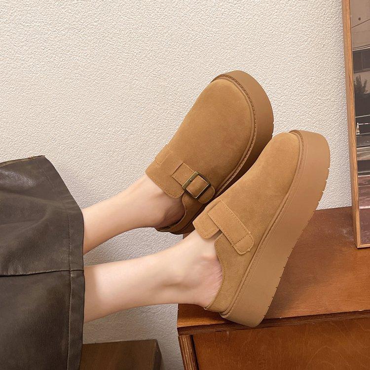 Baotou half slippers women's outer wear 2025 autumn new one-pedal lazy heel-less platform shoes retro Boken shoes