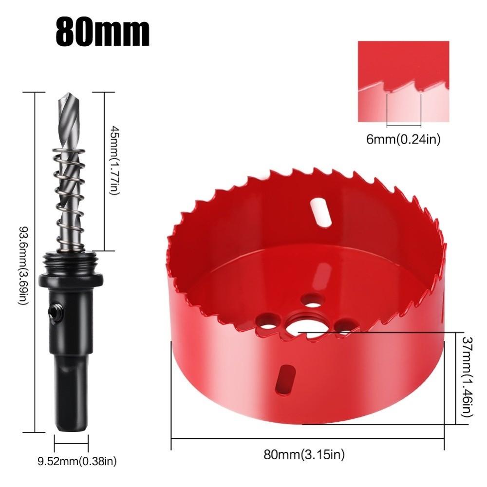 80mm Diameter Hole Saw Cutter 37mm Cutting Depth With Arbor Mandrel Bi-Metal Hole Saw Smooth Cutting Edge Sharply Teeth