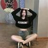 Women Korean Style Loose Short Sleeve Cropped Printed Casual T Shirt