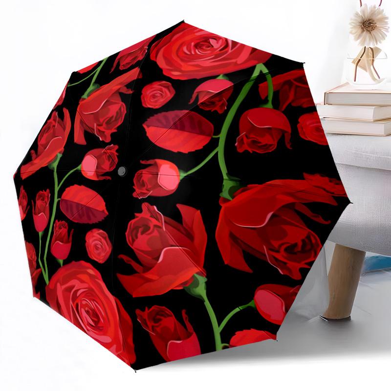 Pink Roses And Butterflies Automatic Umbrella Retractable Design with 8-Rib Durability Sturdy Construction All-Season Umbrella for Travel