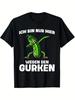 Unisex T-shirt Men's Funny I'm Just Here for the Pickle Graphic T-Shirt - 230g Heavyweight 100_ Black Tee with Gree