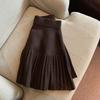 Grey High-Waisted Pleated A-Line Skirt for Women - Autumn White Short Style