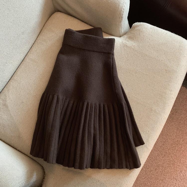 Grey High-Waisted Pleated A-Line Skirt for Women - Autumn White Short Style