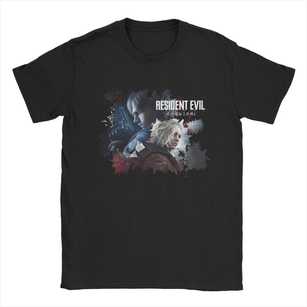 Męskie Koszulki Leon i Grace Resident Evil Requiem 100% Bawełna Ubrania Zabawne Krótki Rękaw Okrągły Dekolt T-shirty Koszulka