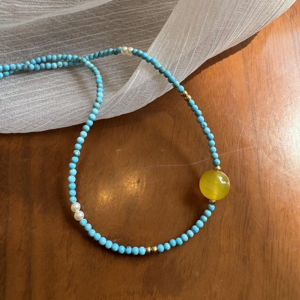 Titanium Steel Turquoise Agate Pearl Beaded Necklace Light Luxury Niche Fashion Versatile High Sense Exquisite Temperament Necklace Women