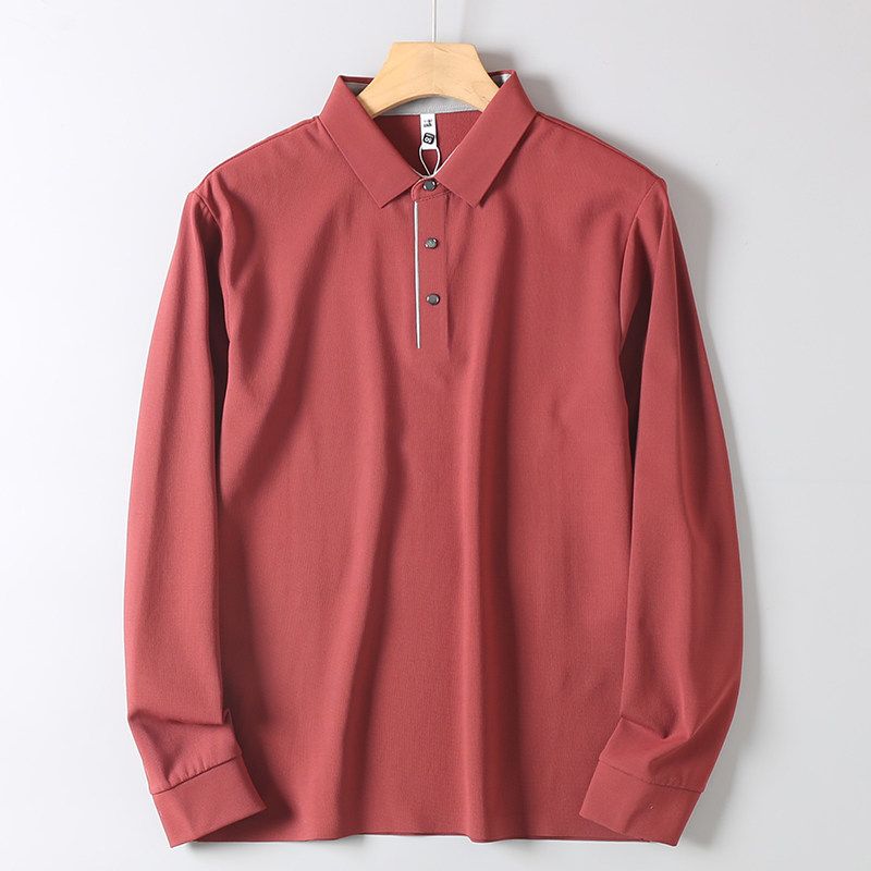 Foreign Trade Surplus Order American Fleece-lined High end Knitted Lapel Long sleeve Base T-shirt Men's Spring and Autumn Business Leisure Polo Shirt