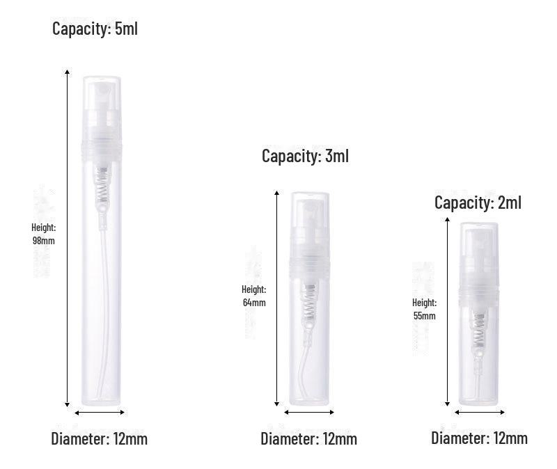 

2 мл, 3 мл, 5 мл герметичный пластиковый флакон-спрей набор: Упаковка для образцов духов в дорожном формате