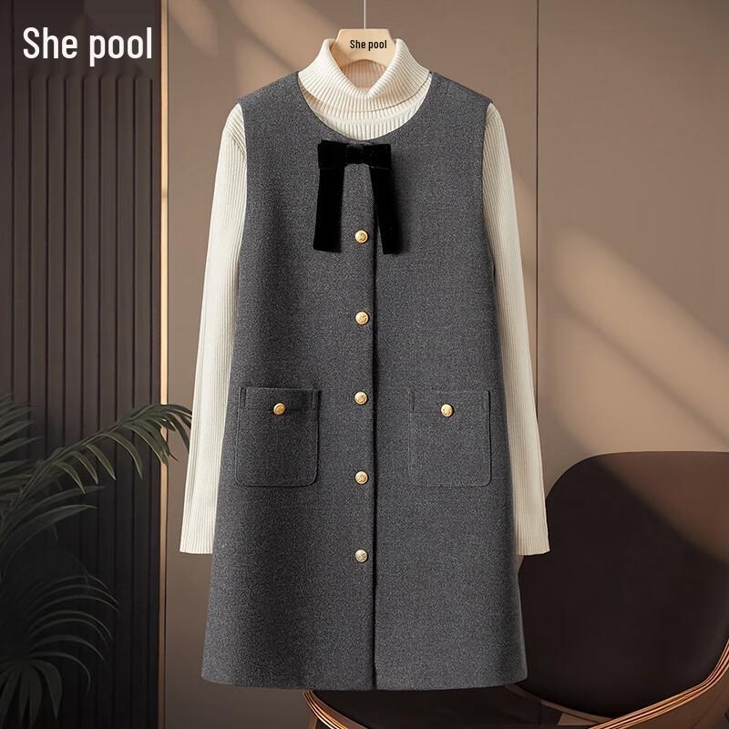 

Women s Elegant Tweed Round Neck Sleeveless Vest Dress L