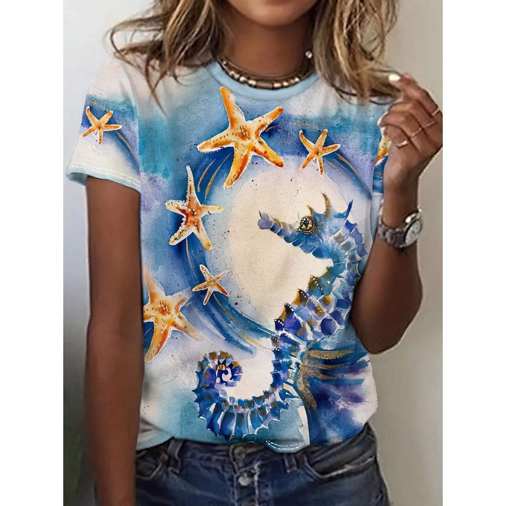 Cartoon animals funny women's T-shirt cartoon characters cute 3d printing T-shirt casual short-sleeved top