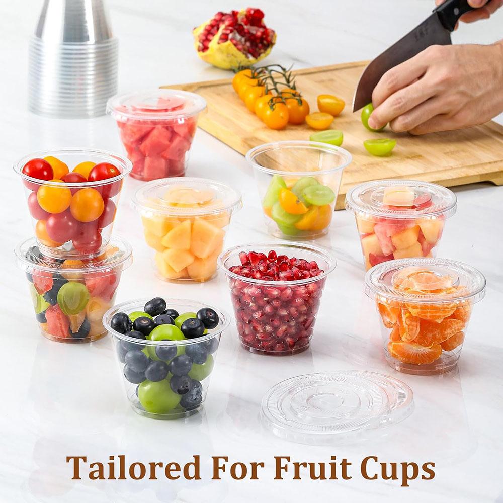 Bicchieri di Plastica Trasparente da 9oz con Coperchi Piatto Senza Foro, Bicchieri Usa e Getta per Gelato, Budino, Torta, Snack Smoothie, Milkshake, Bevande Fredde
