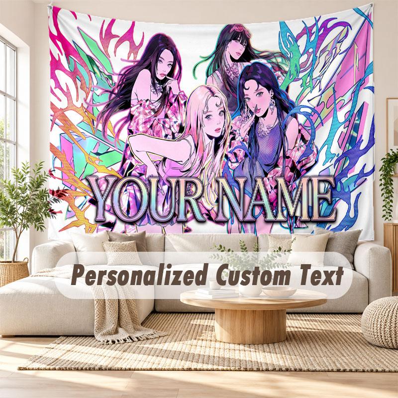 Custom Name Wall Hanging Tapestry,aespa Decorative Backdrop Tapestry For Dorm Home