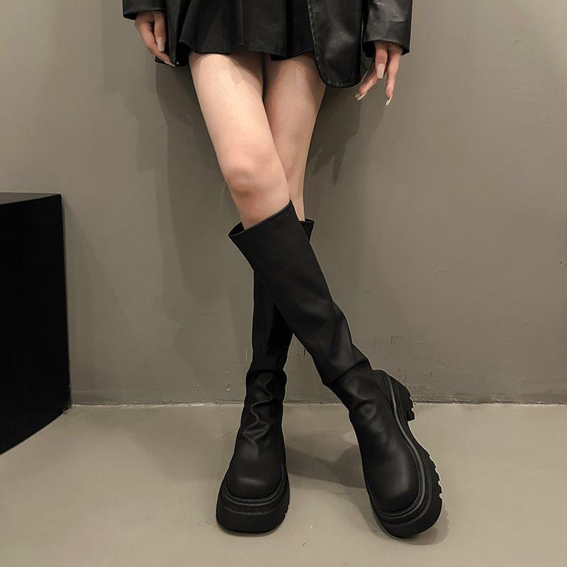 Autumn and Winter Knight Boots Pile High Boots Women's 2025 New Thin Boots Small Thin Thick-soled Long Boots