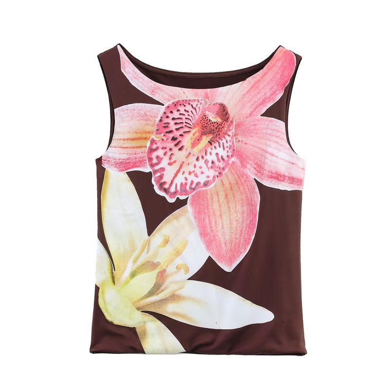 Kaslead New Women Clothes Western Style Fashion Simple Flower Print Nylon Top 5584377