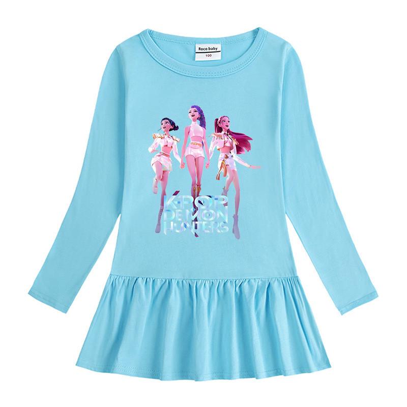 Vestido de Malla Plisado de Algodón con Estampado de Cazadores Kpop Rumi Zoey Mira para Niñas