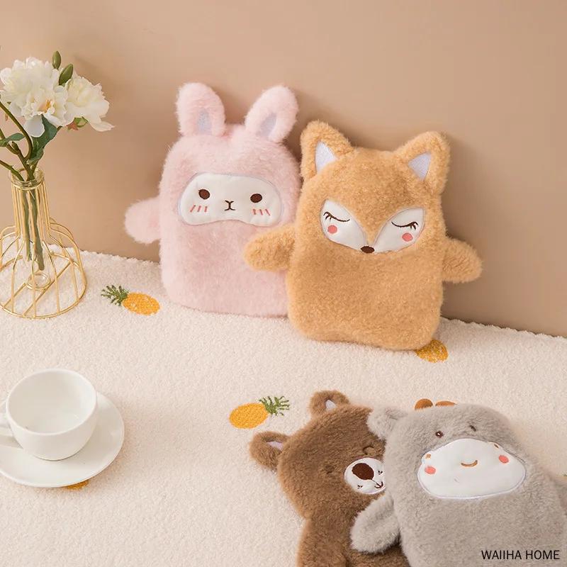 Hot Water Bottle With Cover Cartoon Frog Rabbit Warm Bag Plush Hot Water Bottle Protective Removable Hot Water Bag Cover