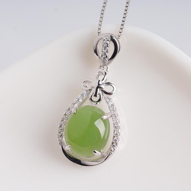 Certified 925 Sterling Silver Jade Necklace with Hollow Jasper Pendant - Elegant Gift for Mom