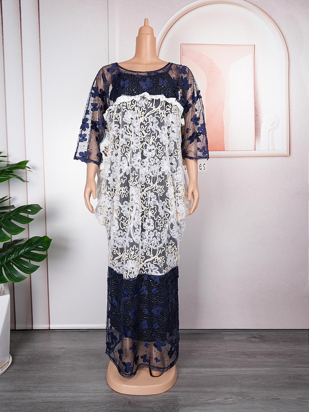 

Платье 2023 года с бабочками и цветами, с кружевной отделкой - Европейский/Американский стиль, Длинное платье, Вдохновленное Африкой one size