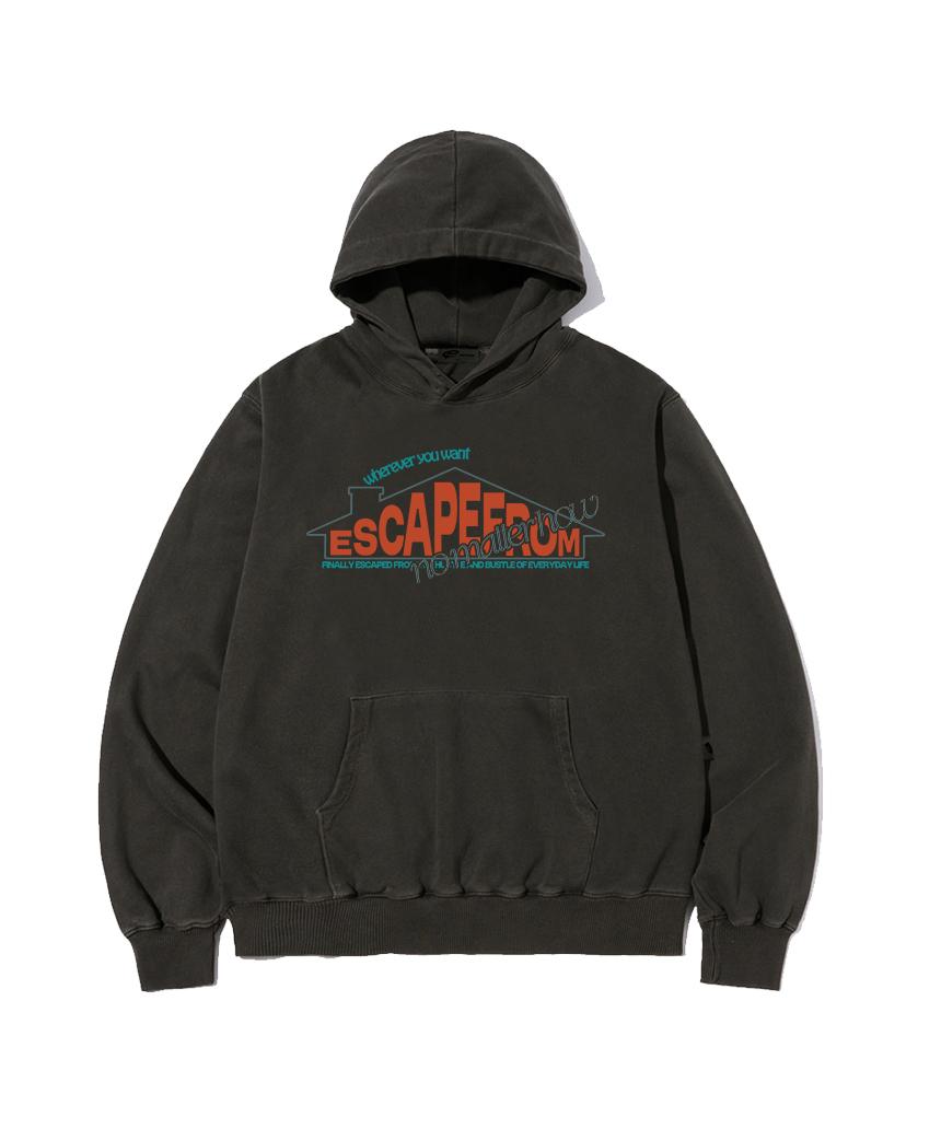 Escape From Chimney Home Print Pigment Hoodie Charcoal M