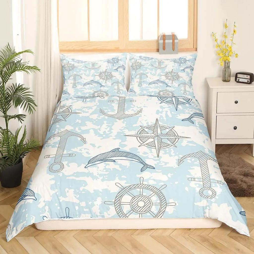 Comforter Nautical Sailing Whale Bedding Set 2-3Pcs Bedroom Set Single Double Size For Adult Boy Girl